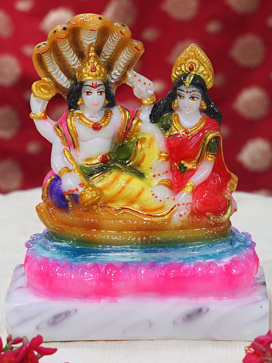 Gallery99 White & Pink Textured Vishnu Laxmi Idol Showpiece Price in India