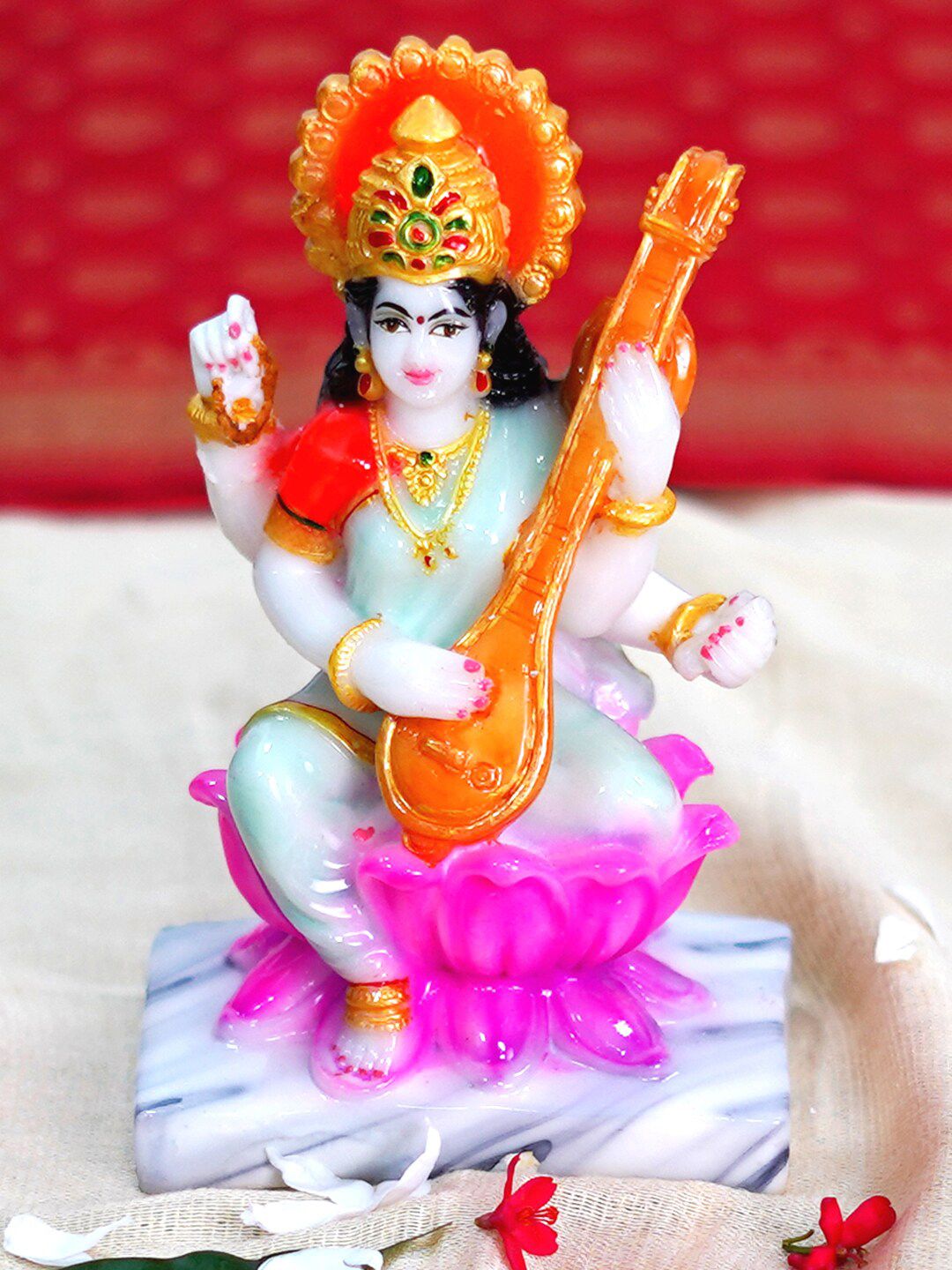 Gallery99 Pink & Orange Colored Saraswati Idol Showpieces Price in India