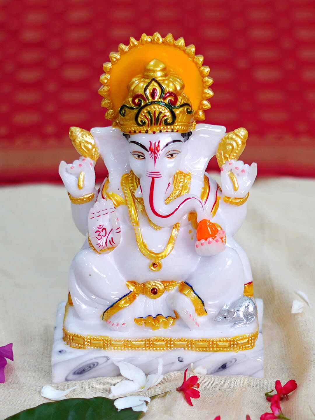 Gallery99 White & Gold-Toned Ganesh Handpainted Idol Showpiece Price in India