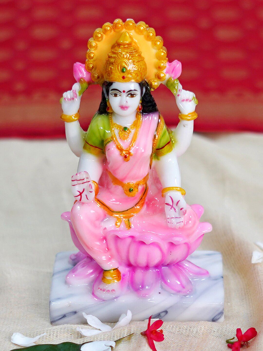 Gallery99 Pink & White Printed Laxmi Idol Marble Showpiece Price in India