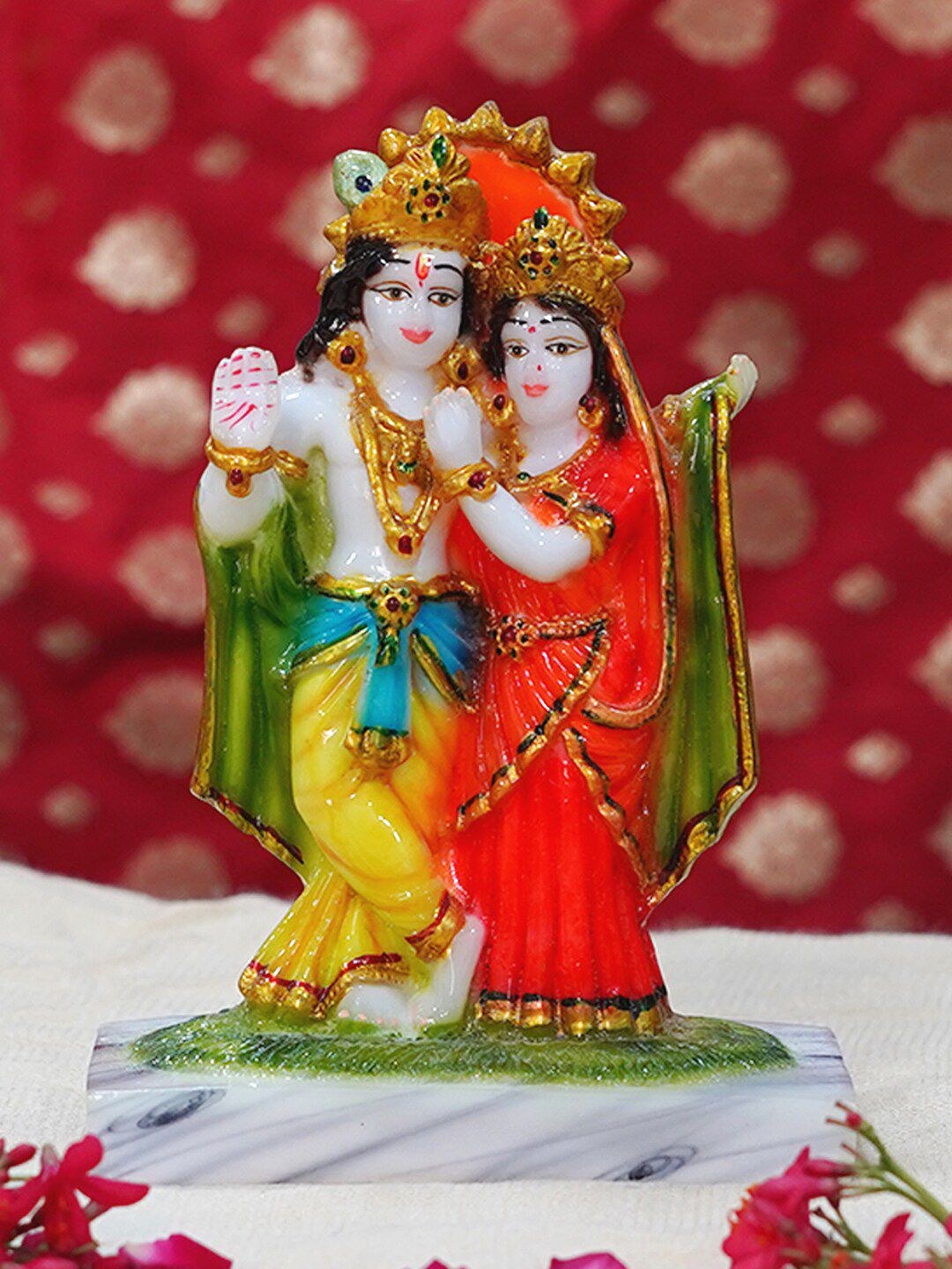 Gallery99 Multi-Coloured Radha Krishna With Flute Handpainted Idol Showpiece Price in India