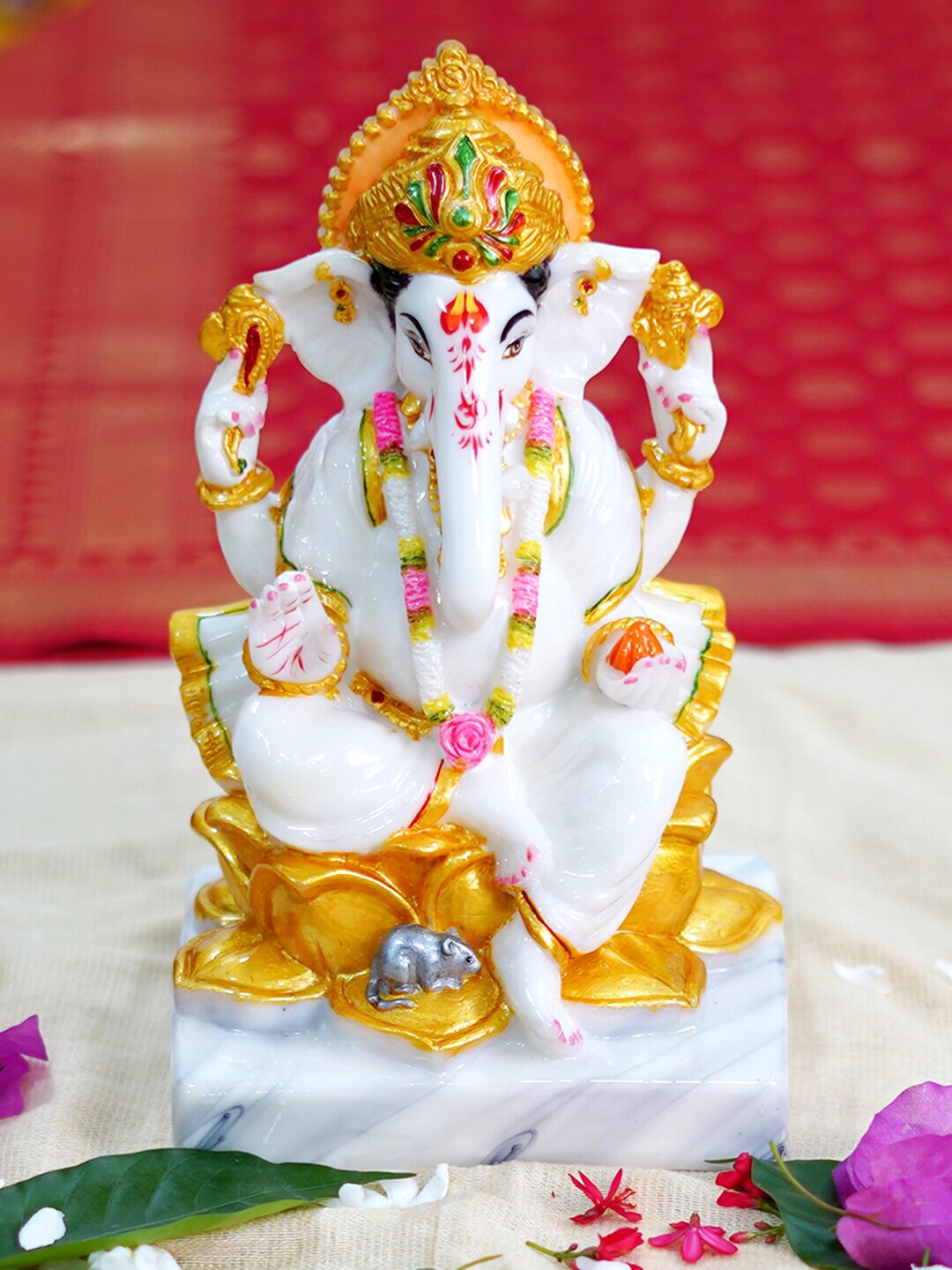 Gallery99 White & Gold-Toned Textured Lord Ganesha Showpiece Price in India