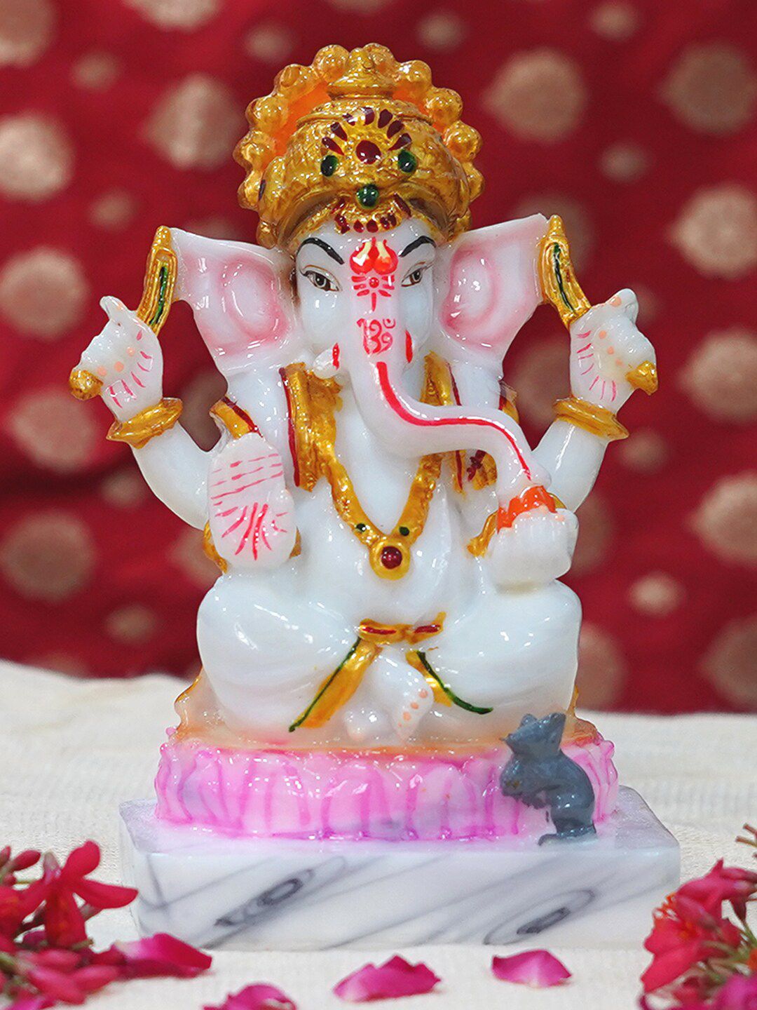 Gallery99 White & Gold-Toned Ganesh Handpainted Idol Showpiece Price in India