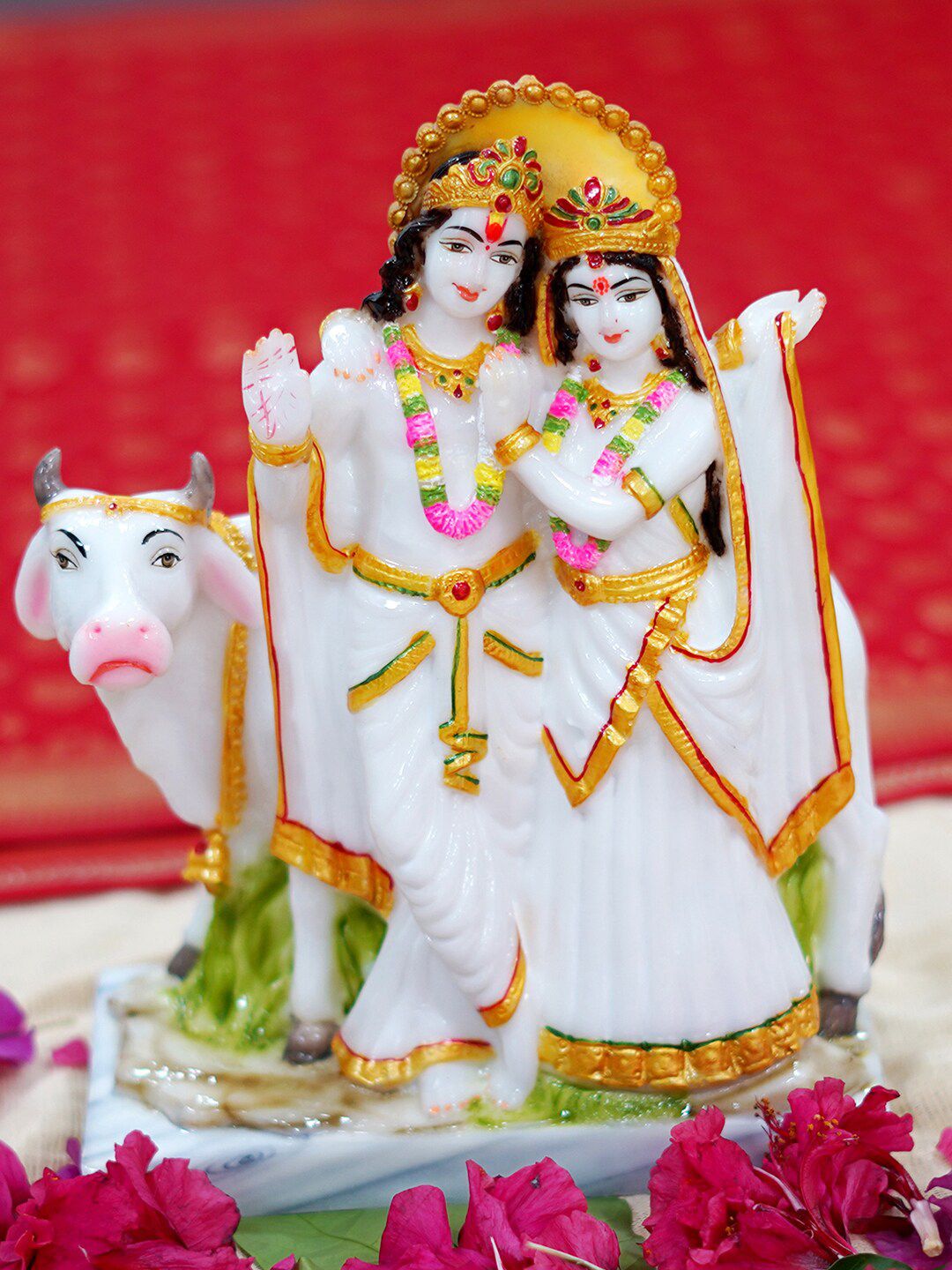 Gallery99 White & Pink Radha Krishna With Nandi Showpieces Price in India