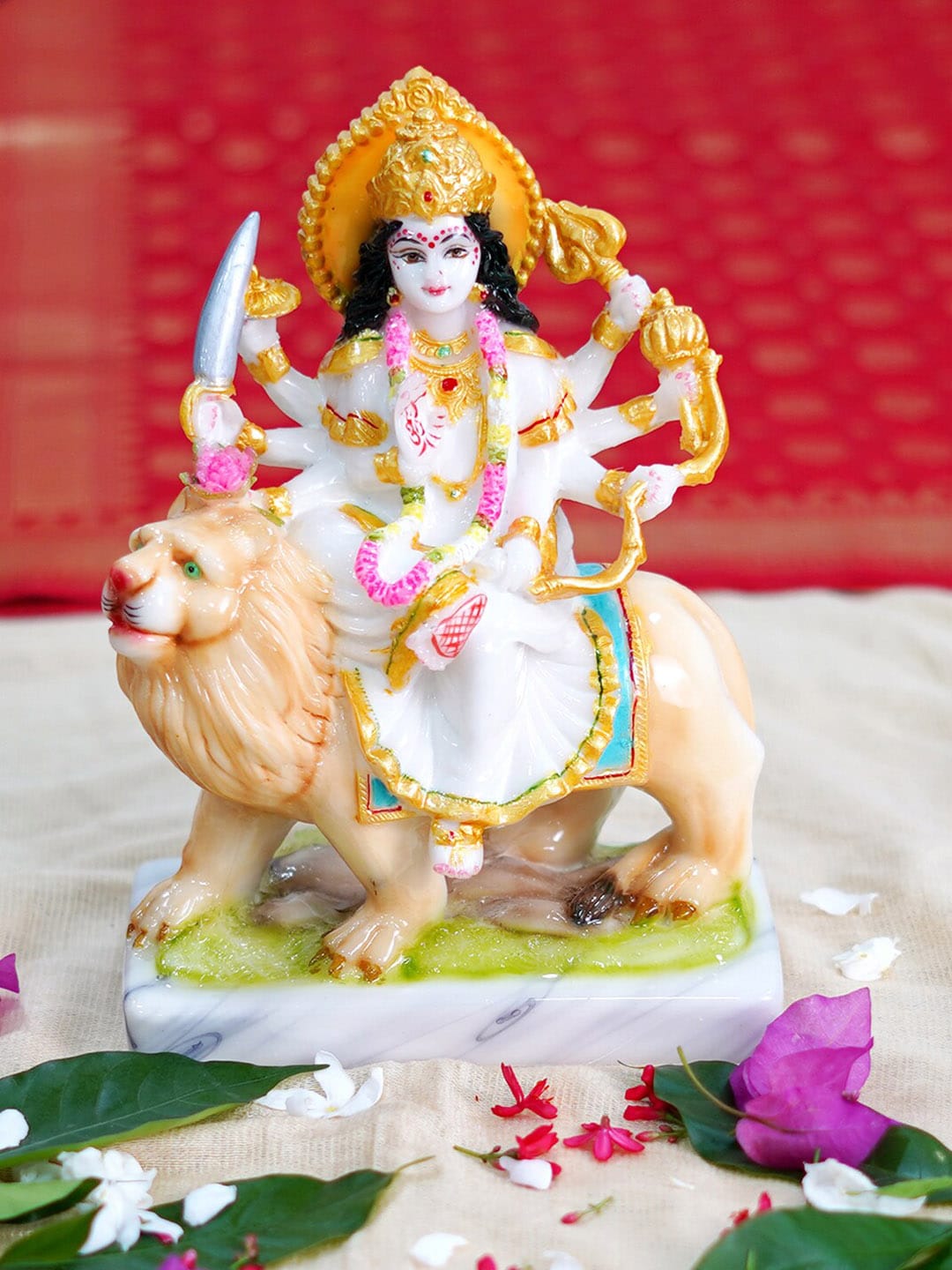 Gallery99 White & Gold-Toned Sherawali Mata Idol Marble Showpiece Price in India