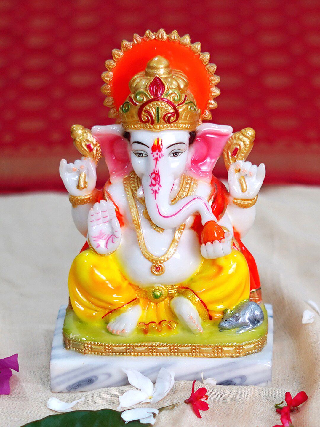 Gallery99 White & Yellow Ganesh Handpainted Idol Showpiece Price in India