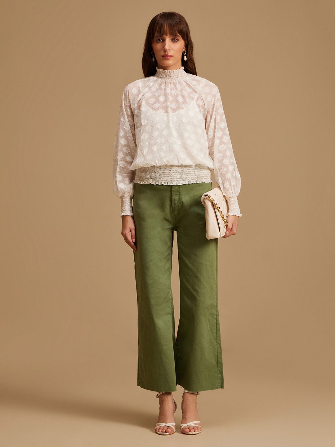 Women Wide Leg High-Rise Jeans Kazo Women Olive Green Wide Leg High-Rise Jeans