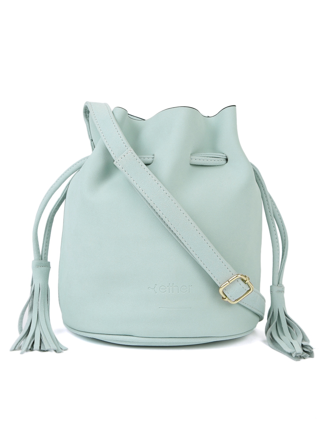 ether Blue Solid Bucket Sling Bag Price in India