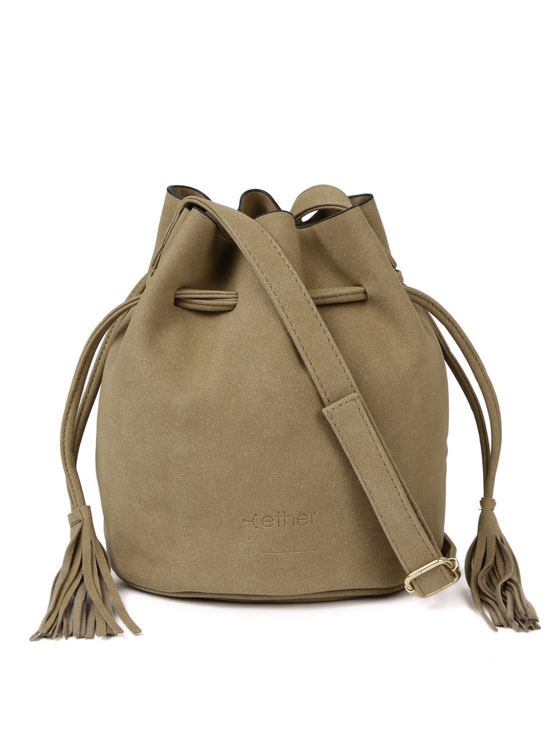 ether Brown Solid Bucket Sling Bag Price in India