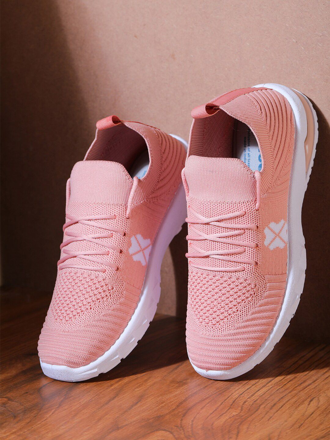 HASTEN Women Peach-Coloured Woven Design Sneakers Price in India