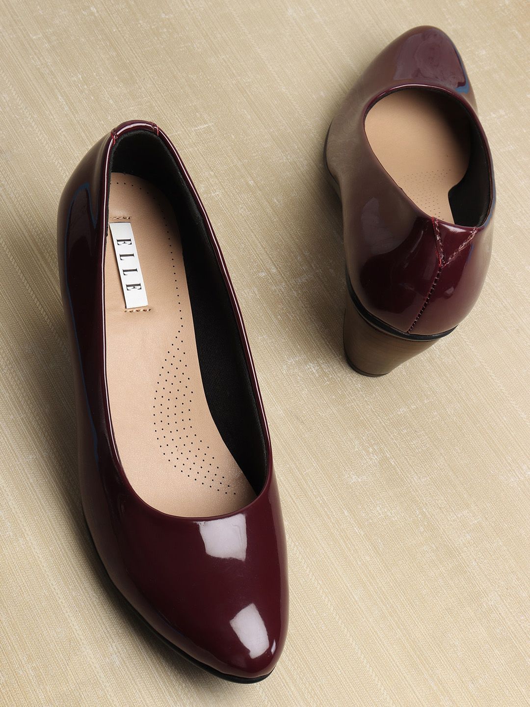 ELLE Maroon Solid Block Pumps