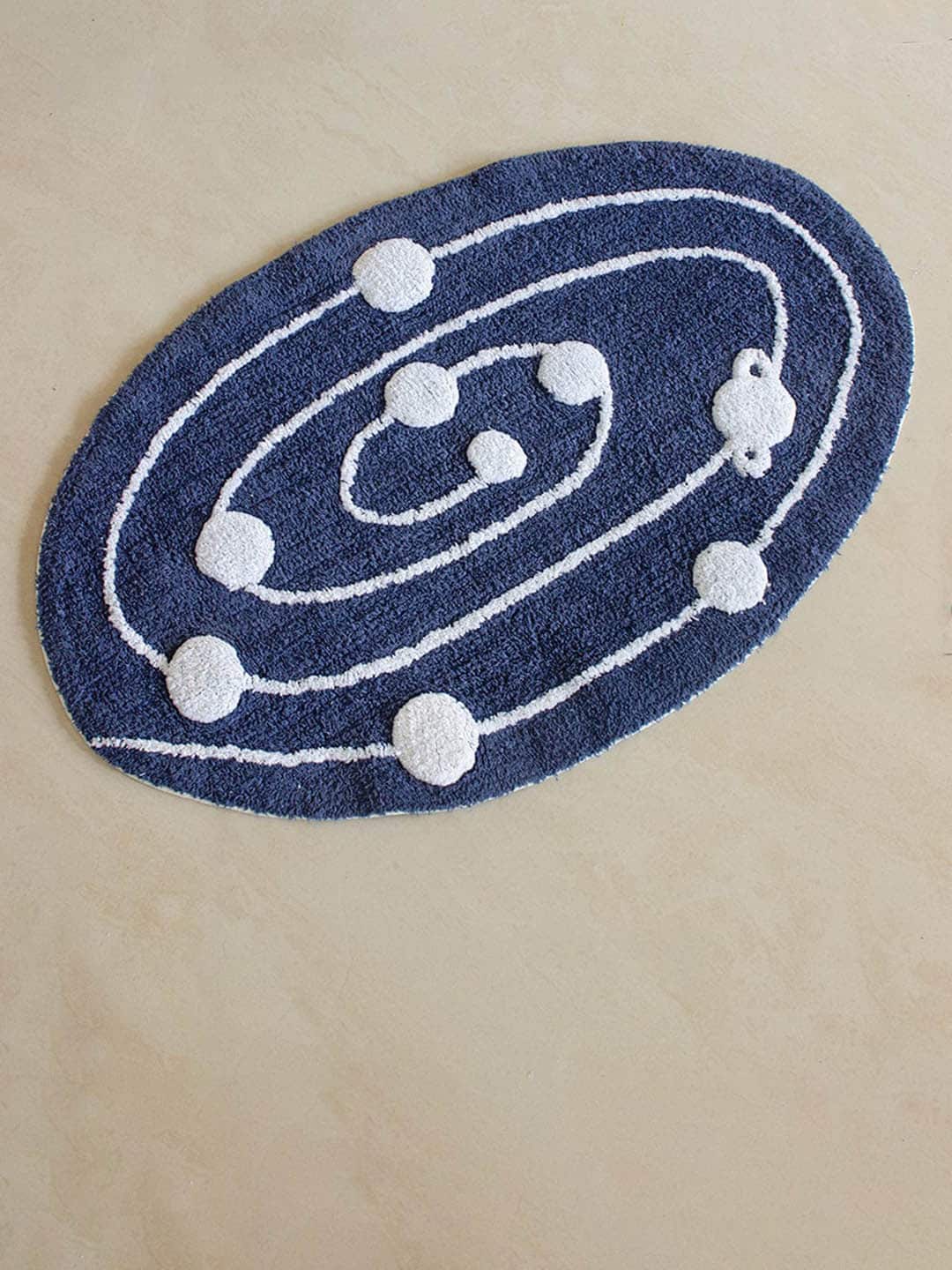 The Wishing Chair Navy Blue & White 1600 GSM Solar System Cotton Bath Rug Price in India