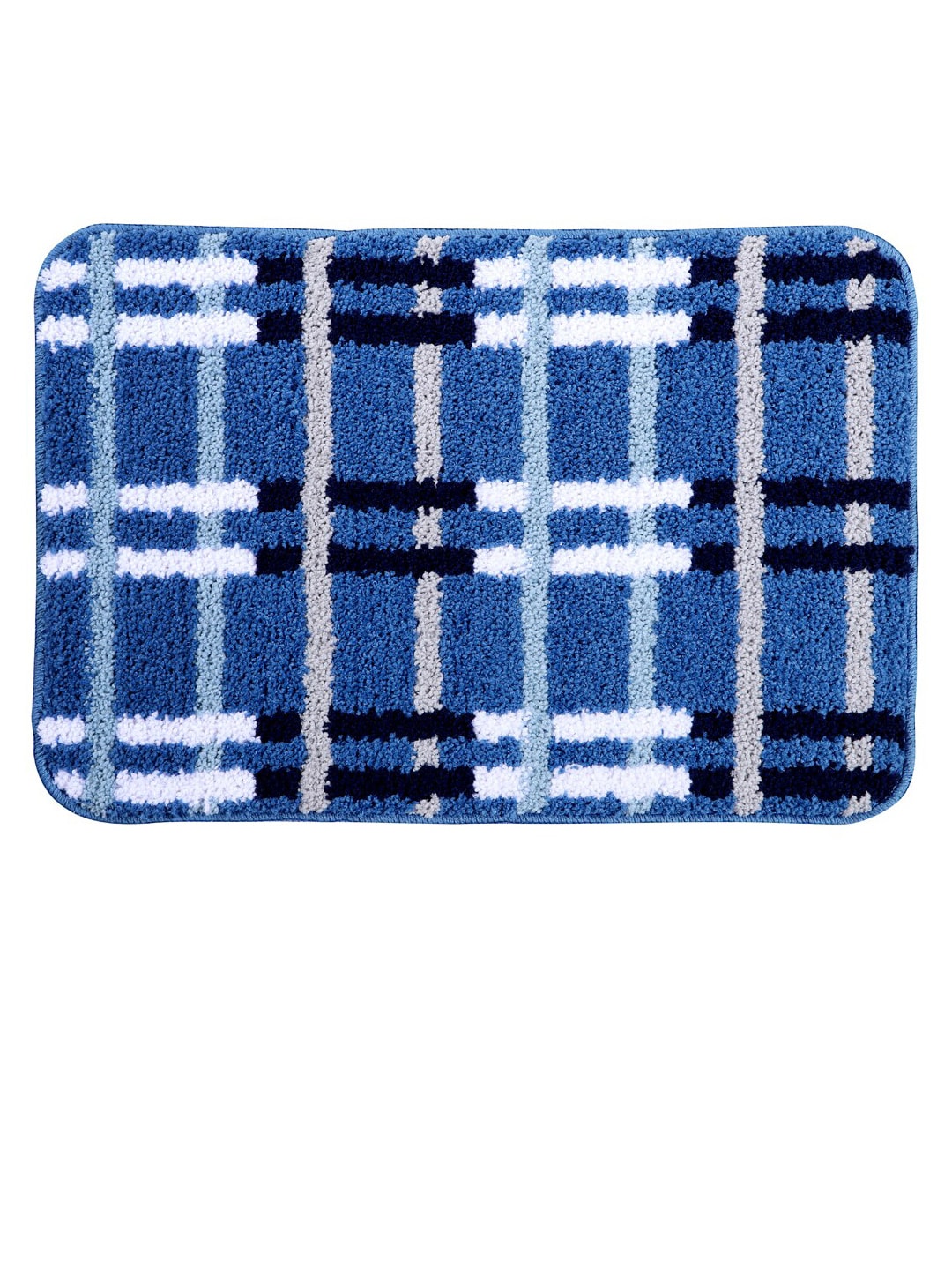 Pano Blue & Black Checked Micro Polyester Bath Rugs Price in India