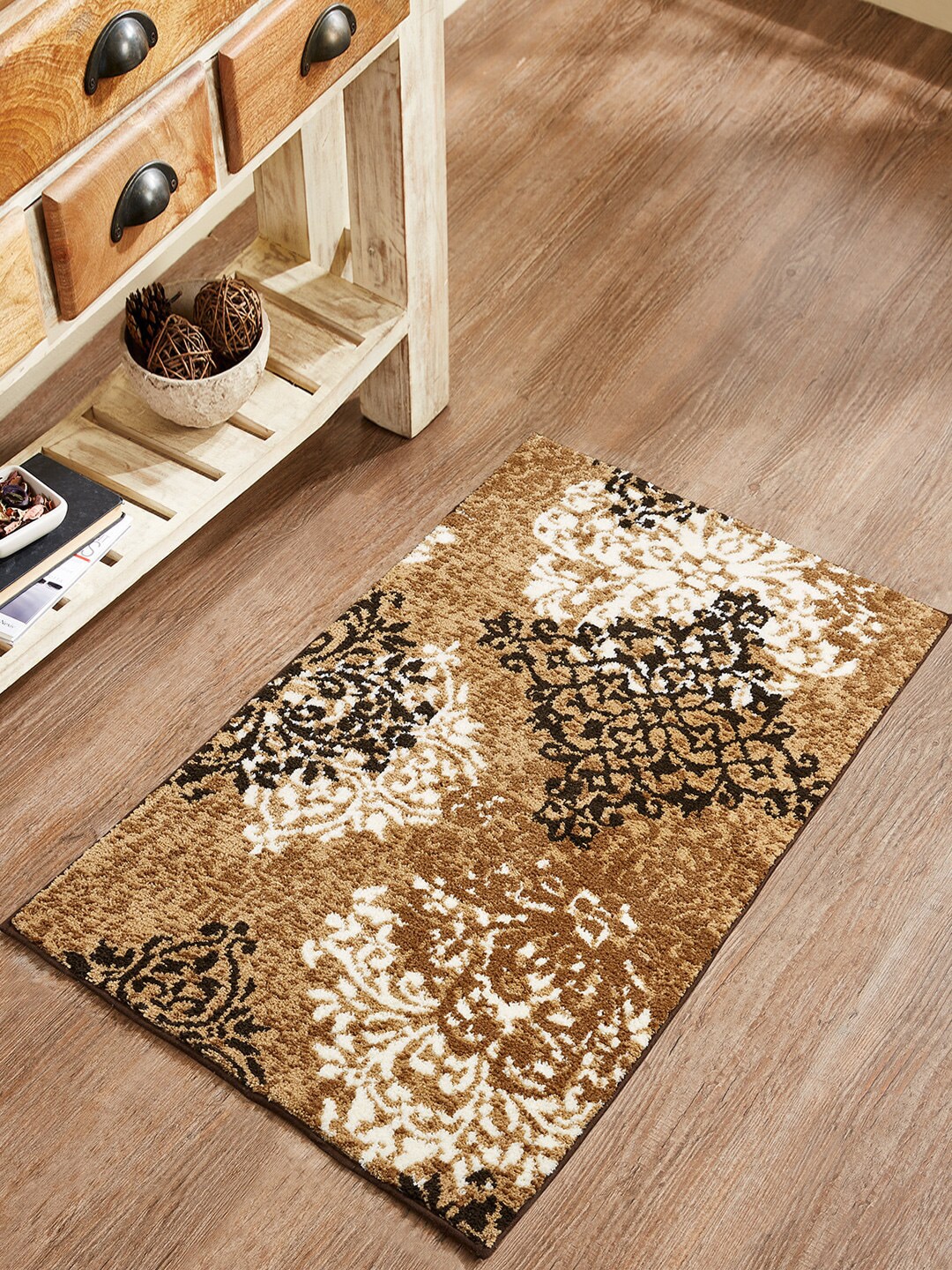 Pano Brown Floral Printed  2050GSM Polyester Bath Rugs Price in India