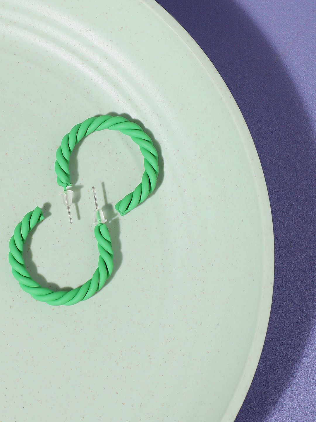 SOHI Green Contemporary Half Hoop Earrings