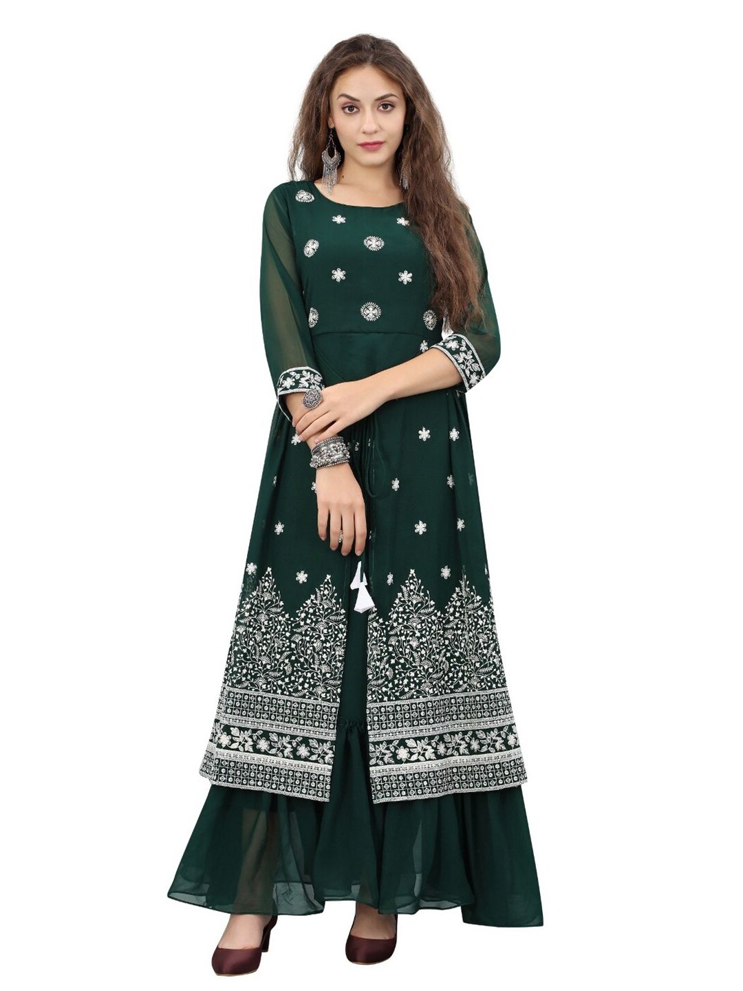 APNISHA Green Ethnic Motifs Georgette Ethnic Maxi Dress Price in India