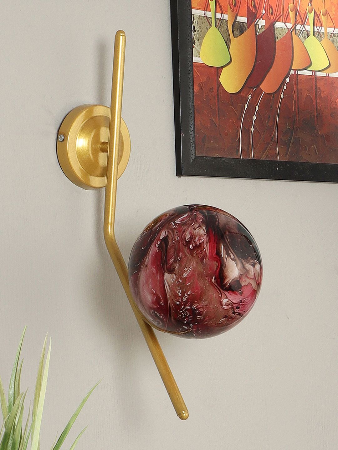 MFD HOME FURNISHING Gold & Maroon Printed Spherical Shaped Wall Lamps Price in India