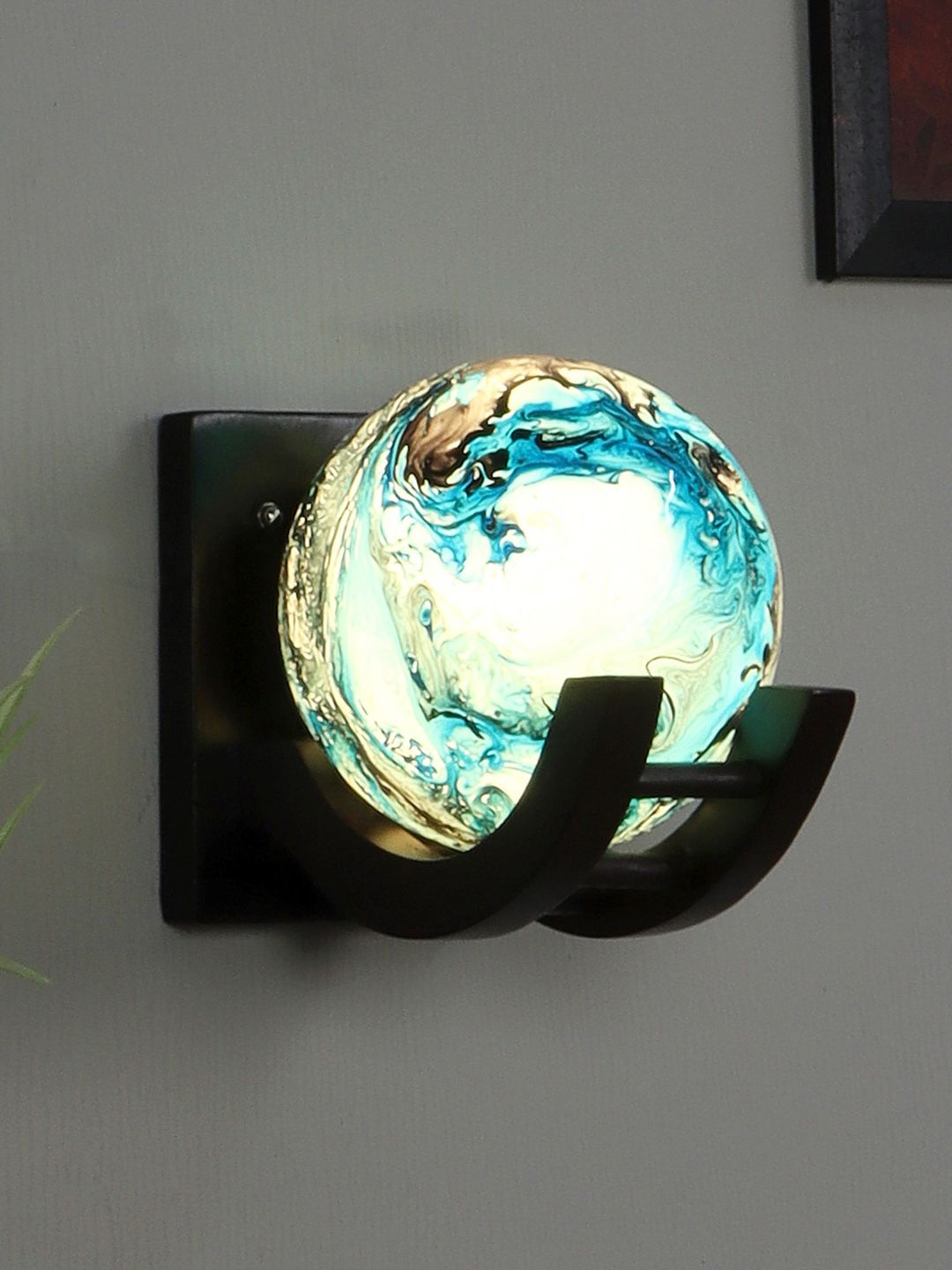 MFD HOME FURNISHING Brown & Blue Printed Spherical Shaped Wall Lamps Price in India