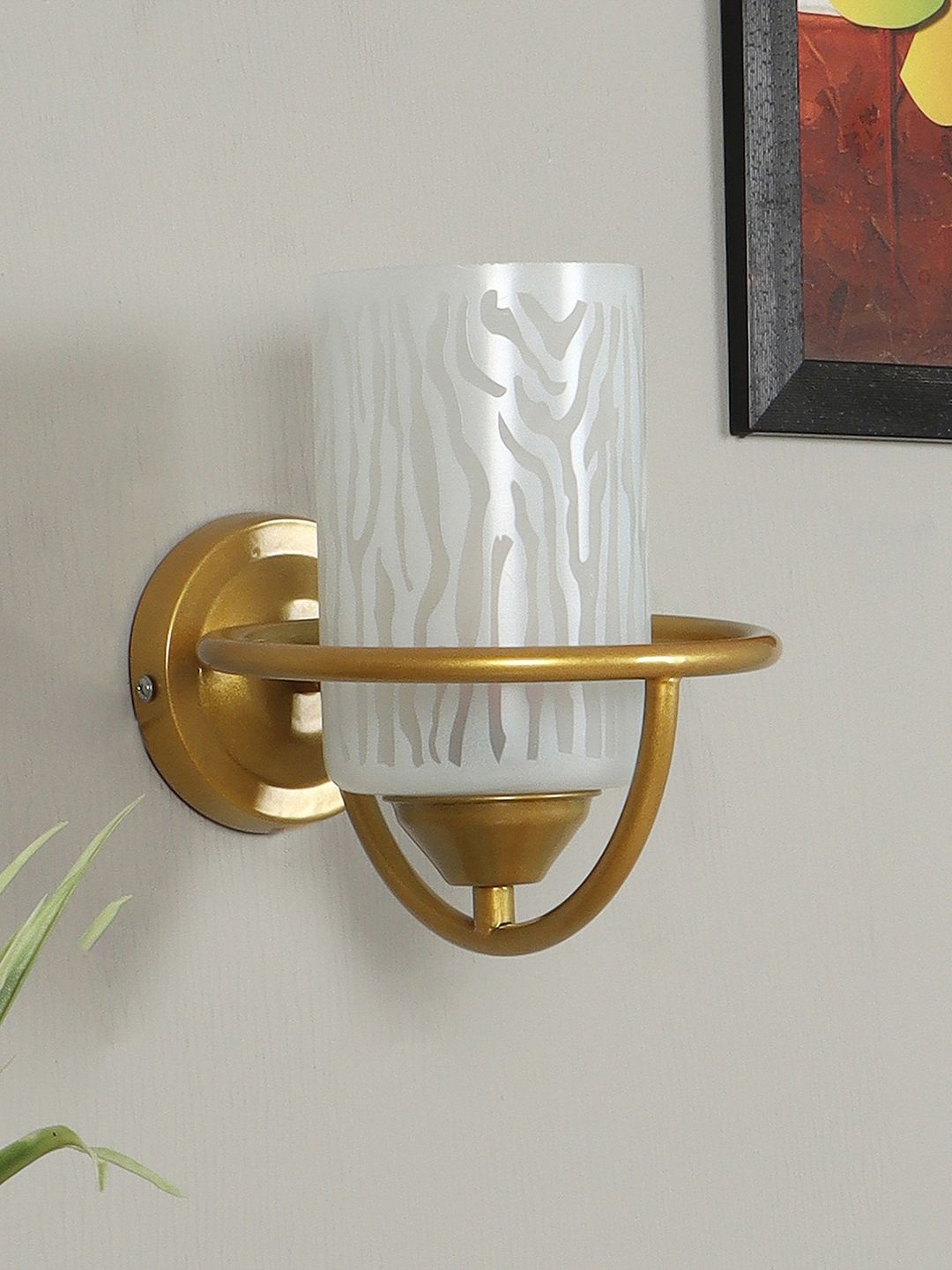 MFD HOME FURNISHING Gold-Toned & White Printed Wall Lamps Price in India