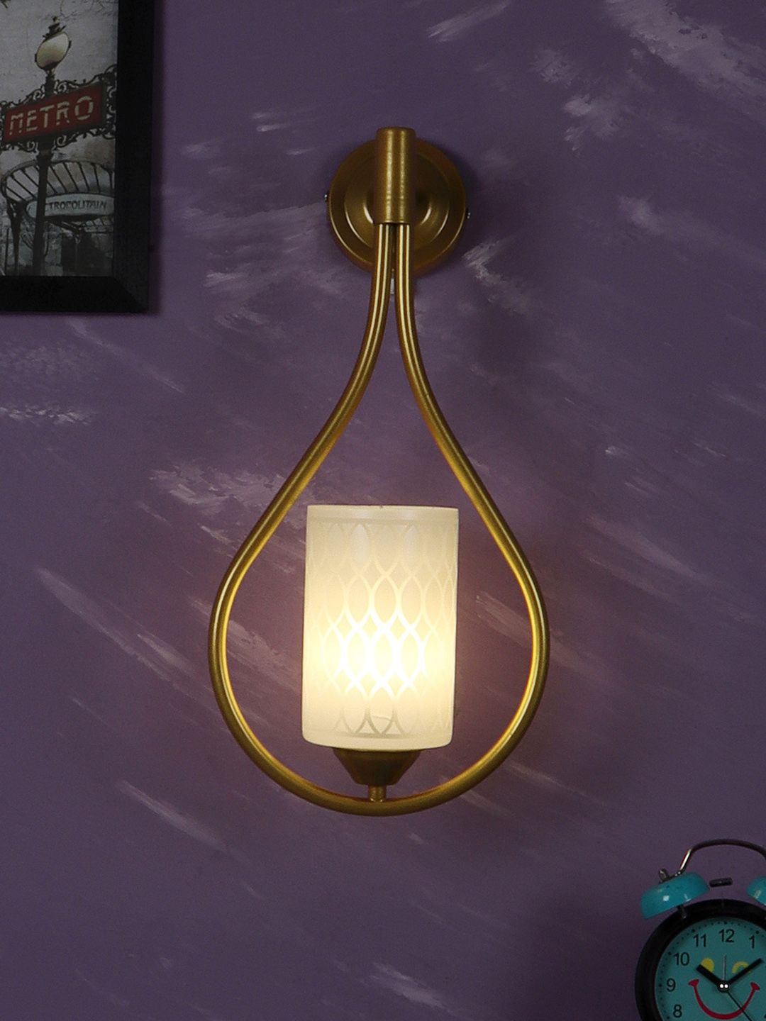 MFD HOME FURNISHING Gold-Toned & White Printed Wall Lamps Price in India