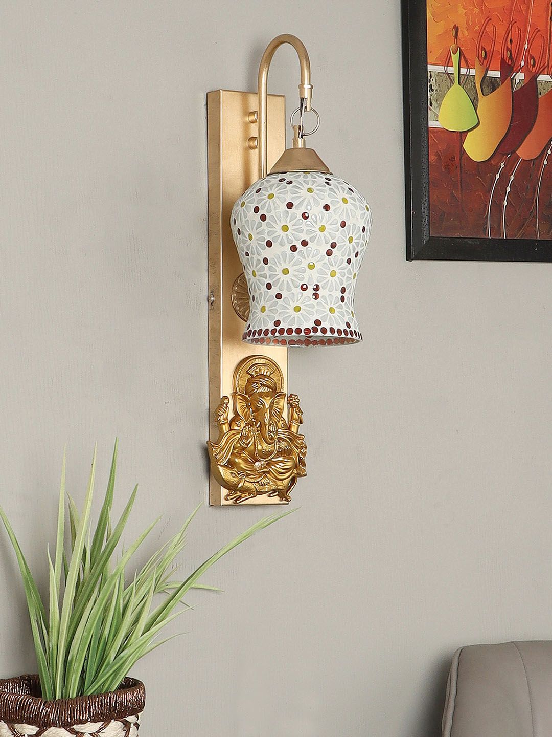 MFD HOME FURNISHING Gold-Toned & White Printed Wall Lamps Price in India