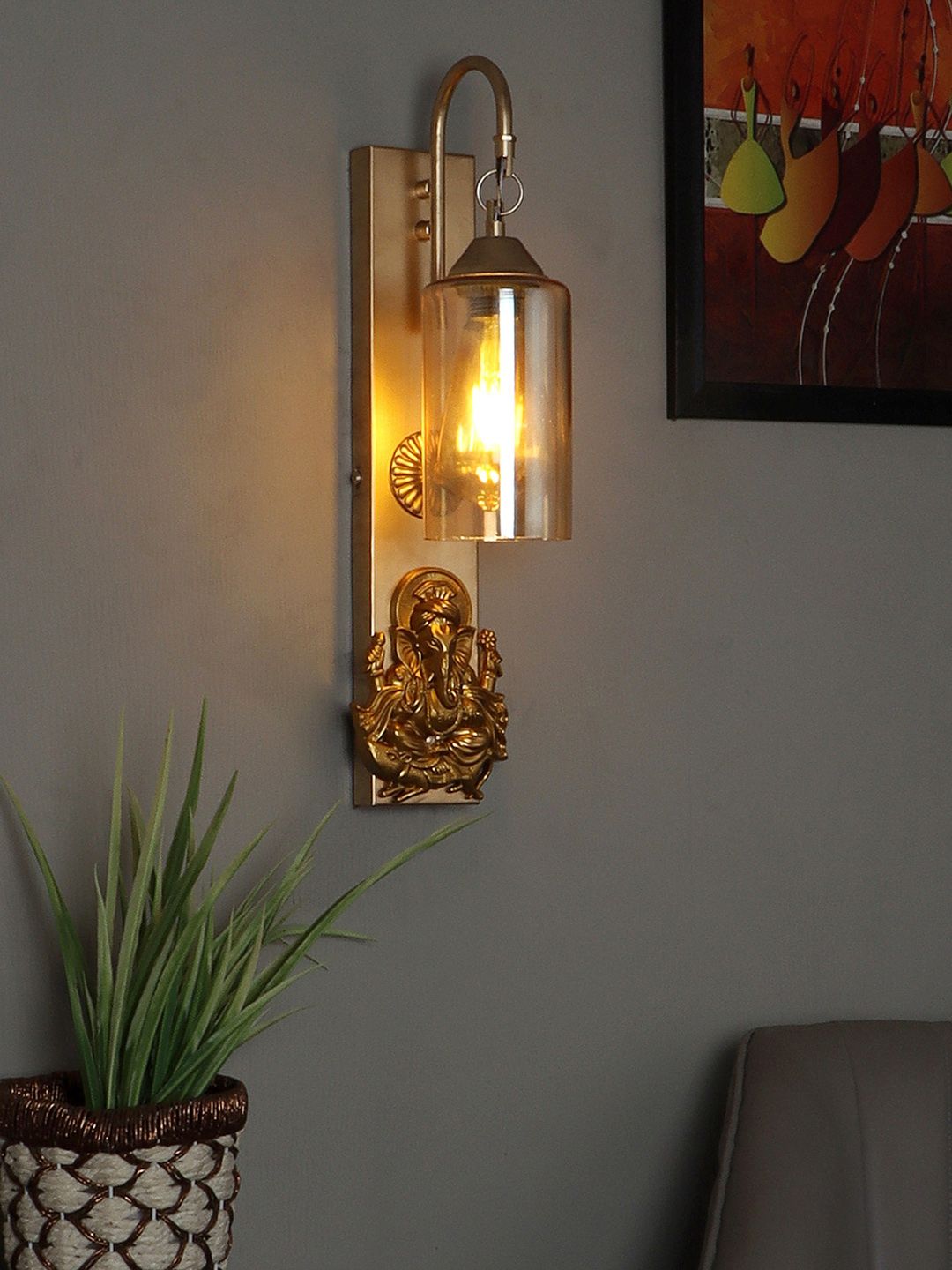 MFD HOME FURNISHING Gold-Toned Solid Wall Lamp Price in India