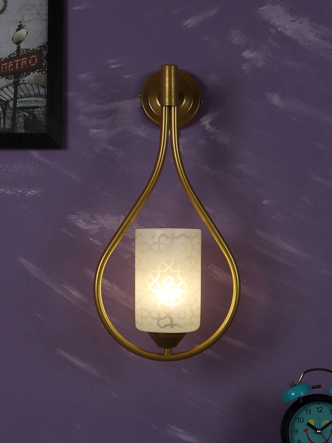 MFD HOME FURNISHING Gold-Toned & White Printed Wall Lamp Price in India