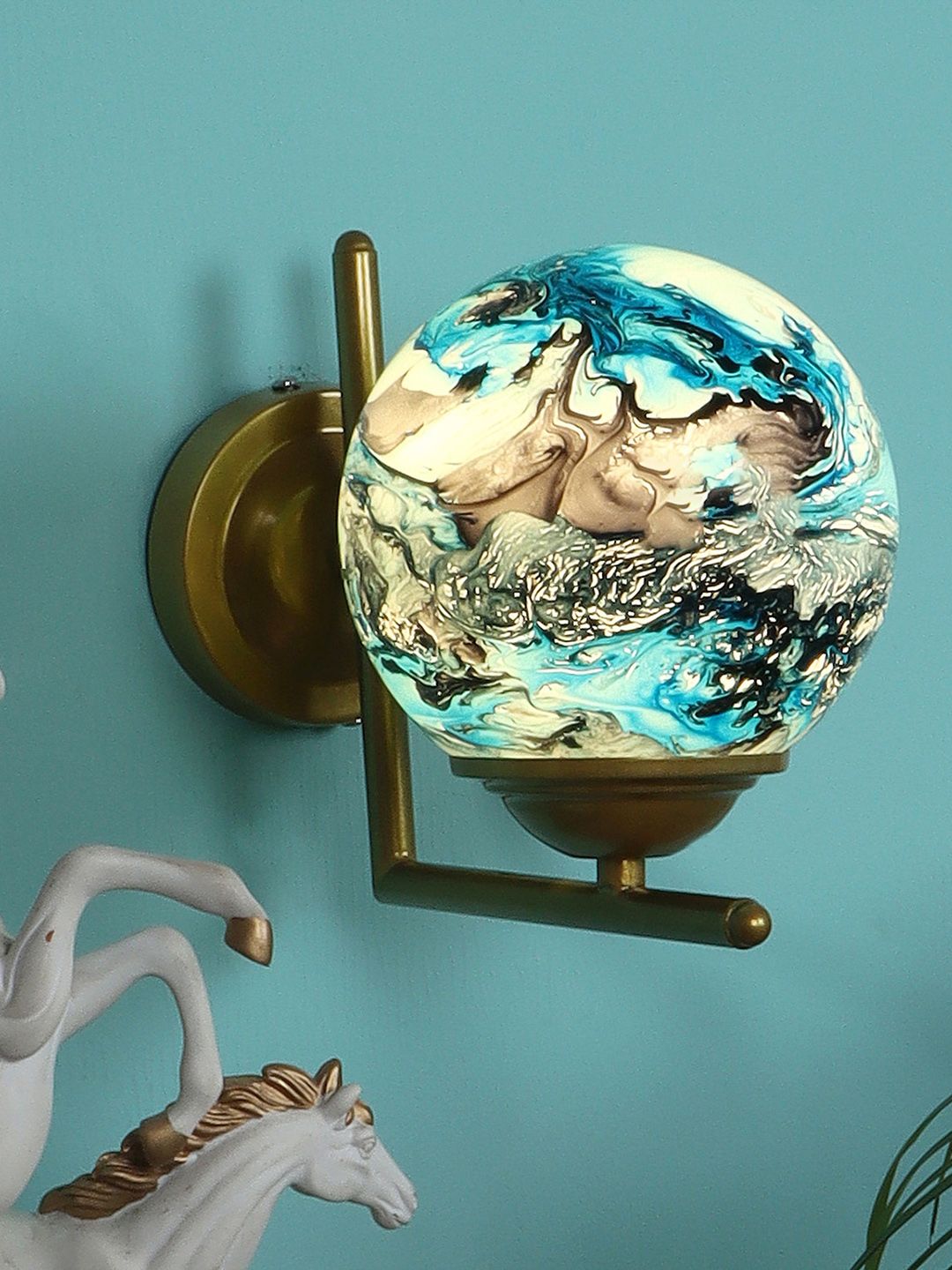MFD HOME FURNISHING Gold-Toned & Blue Printed Wall Lamps Price in India