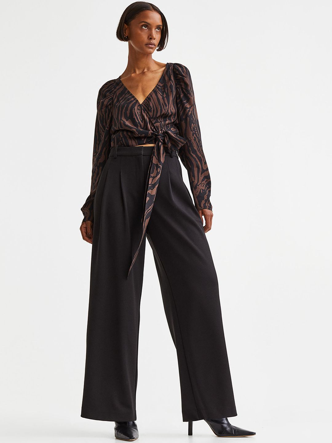 H&M Women Flared High-Rise Pleated Trousers Price in India