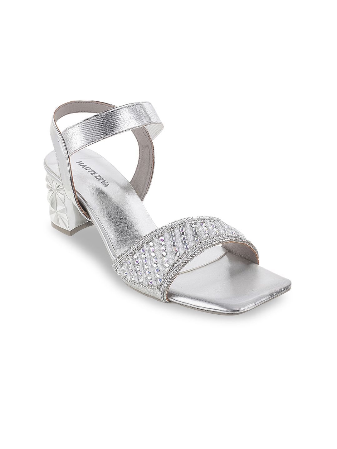 Mochi Silver-Toned Embellished Party Block Heels