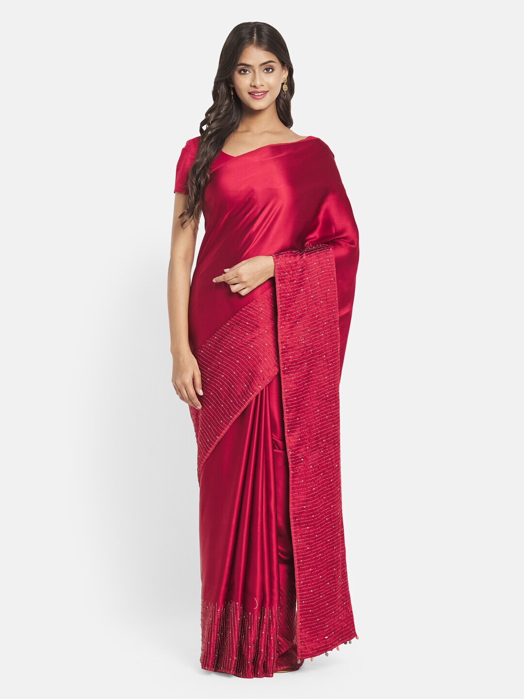 Fabindia Red Embellished Sequinned Silk Cotton Saree Price in India