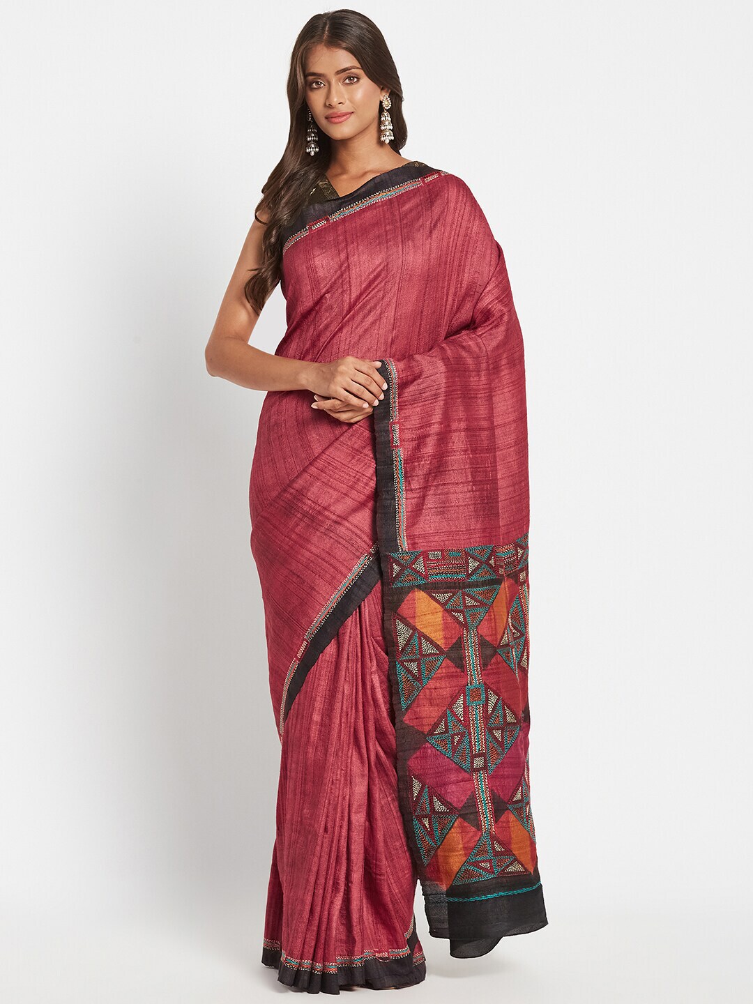 Fabindia Pink & Blue Pure Silk Ready to Wear Saree Price in India