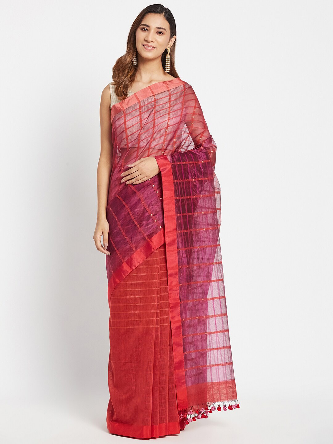 Fabindia Pink Woven Design Silk Cotton Saree Price in India