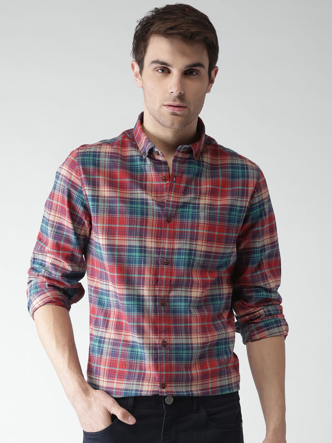 Mast & Harbour Men Red & Blue Checked Casual Shirt