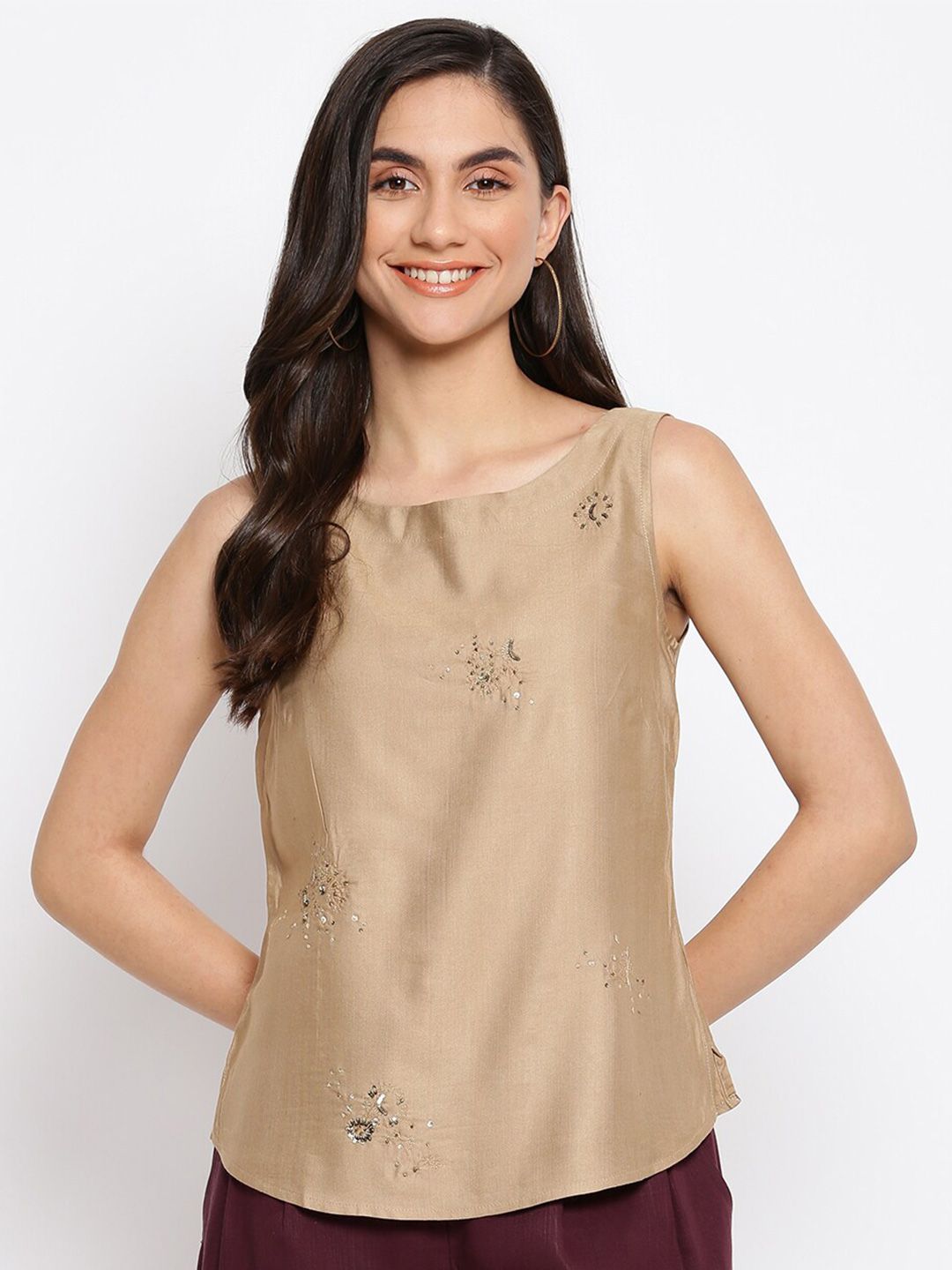 Fabindia Beige Floral Embroidered Top Price in India