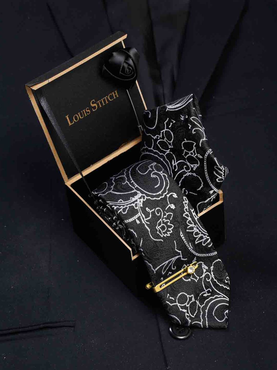 LOUIS STITCH Men Italian Silk Necktie Accessory Gift Set