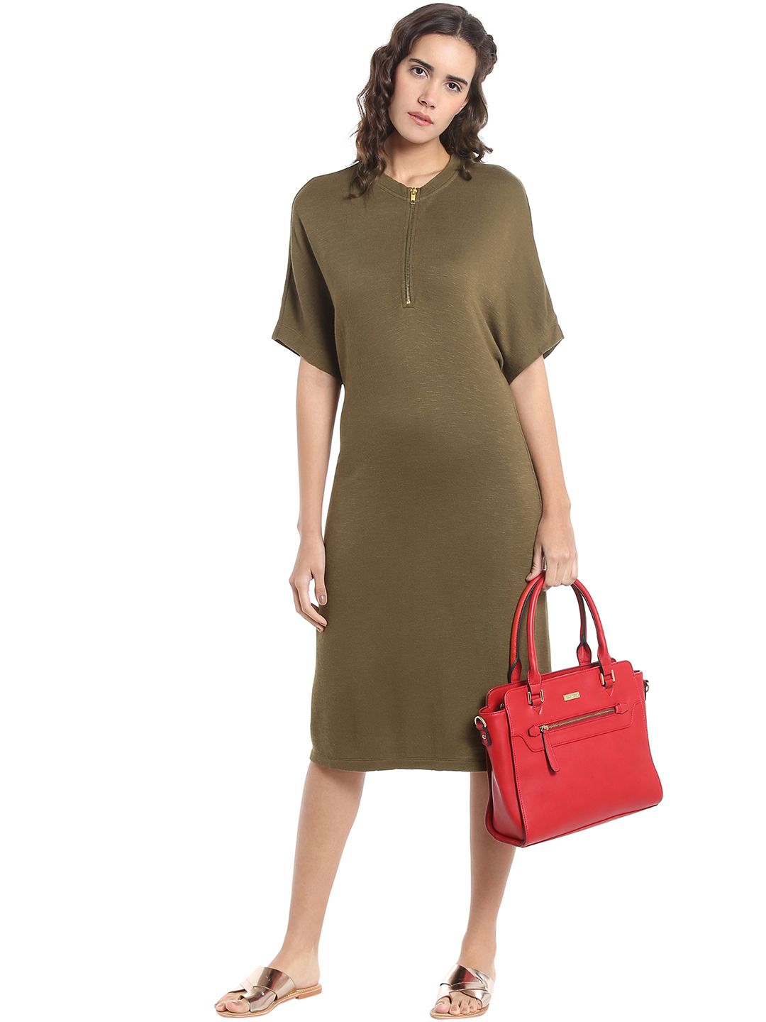 vero moda olive green dress Vero Dress In Olive Green Doppio Satin main image 1