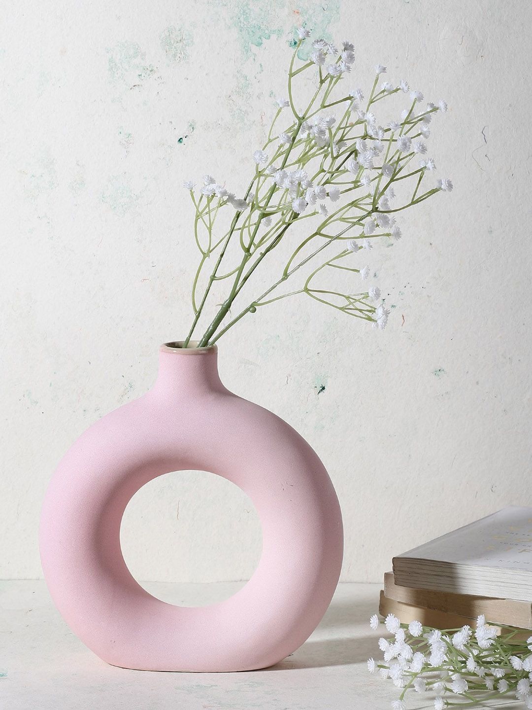 The Decor Mart Pink Solid Ceramic Donut-Shaped Vase Price in India