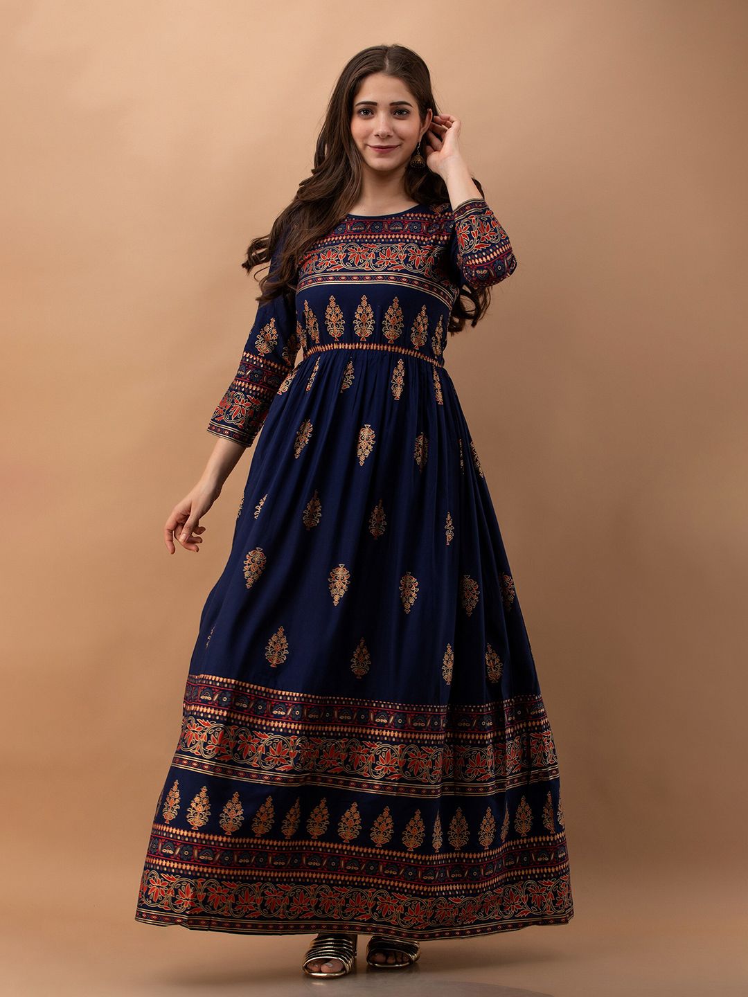 PURSHOTTAM WALA Blue Ethnic Motifs Maxi Maxi Dress Price in India