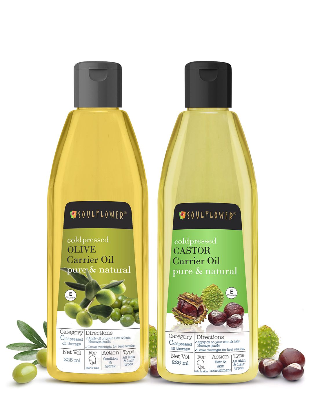 Soulflower Pack of 2 Castor & Olive Hair Oils For Skin & Hair 100% Pure Natural 225ml each Price in India