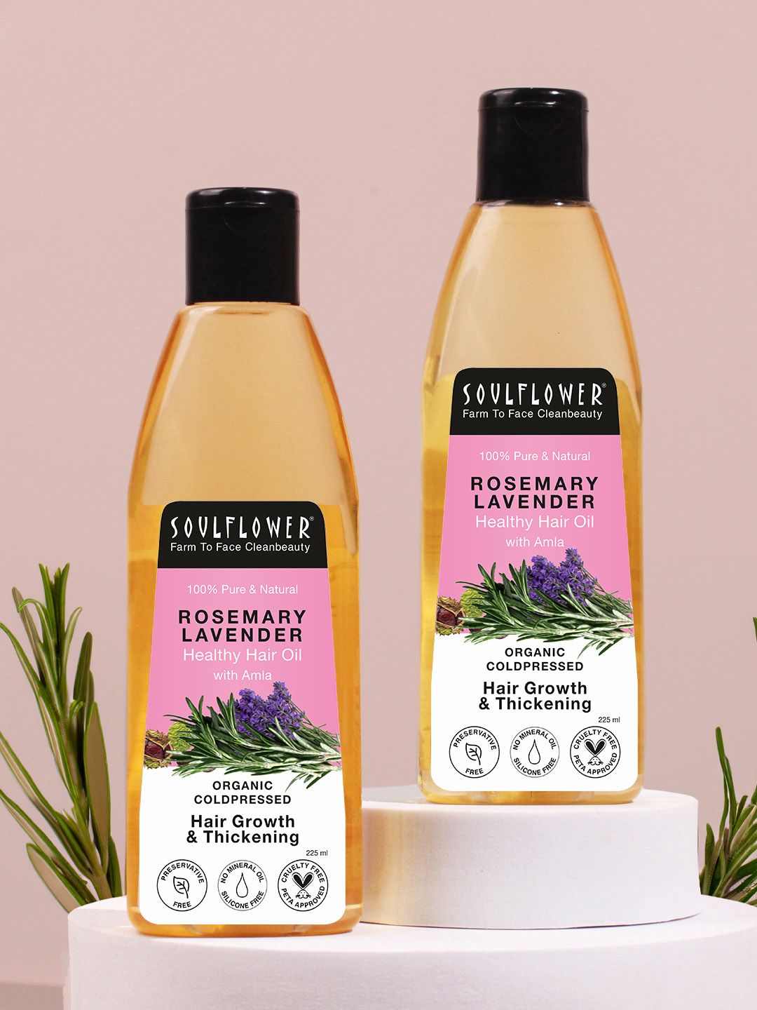 Soulflower Set of 2 100% Pure Rosemary Lavender Healthy Hair Oil - 225 ml each