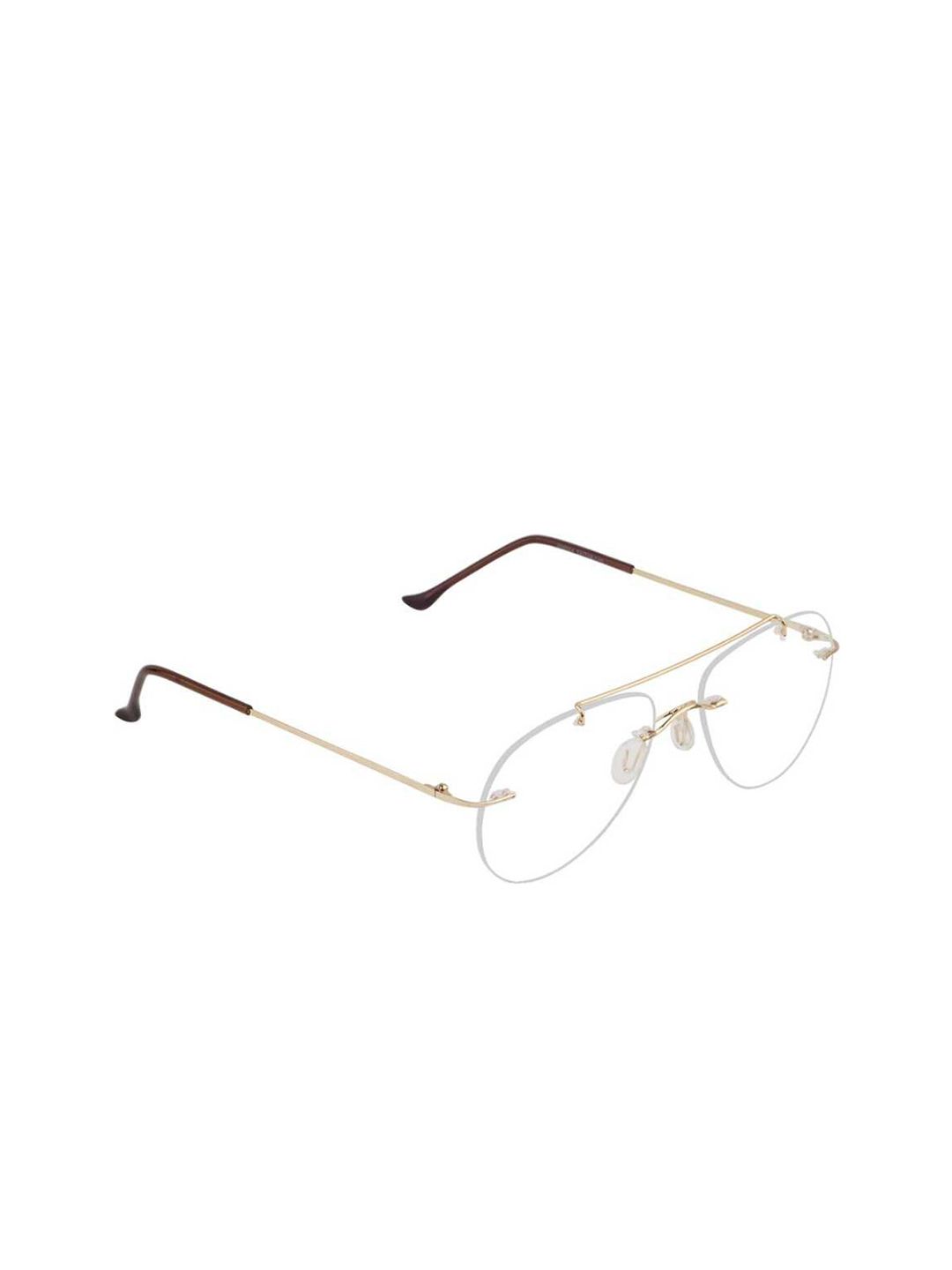 OPTIFY Unisex Clear Lens & Gold-Toned Aviator Sunglasses with UV Lens AVT RIMLESS GOLD