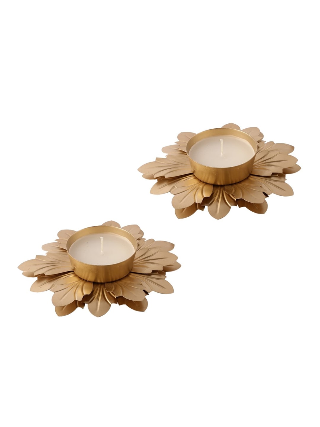 OddCroft Set Of 2  Gold Scented Flower Metal Candles Price in India