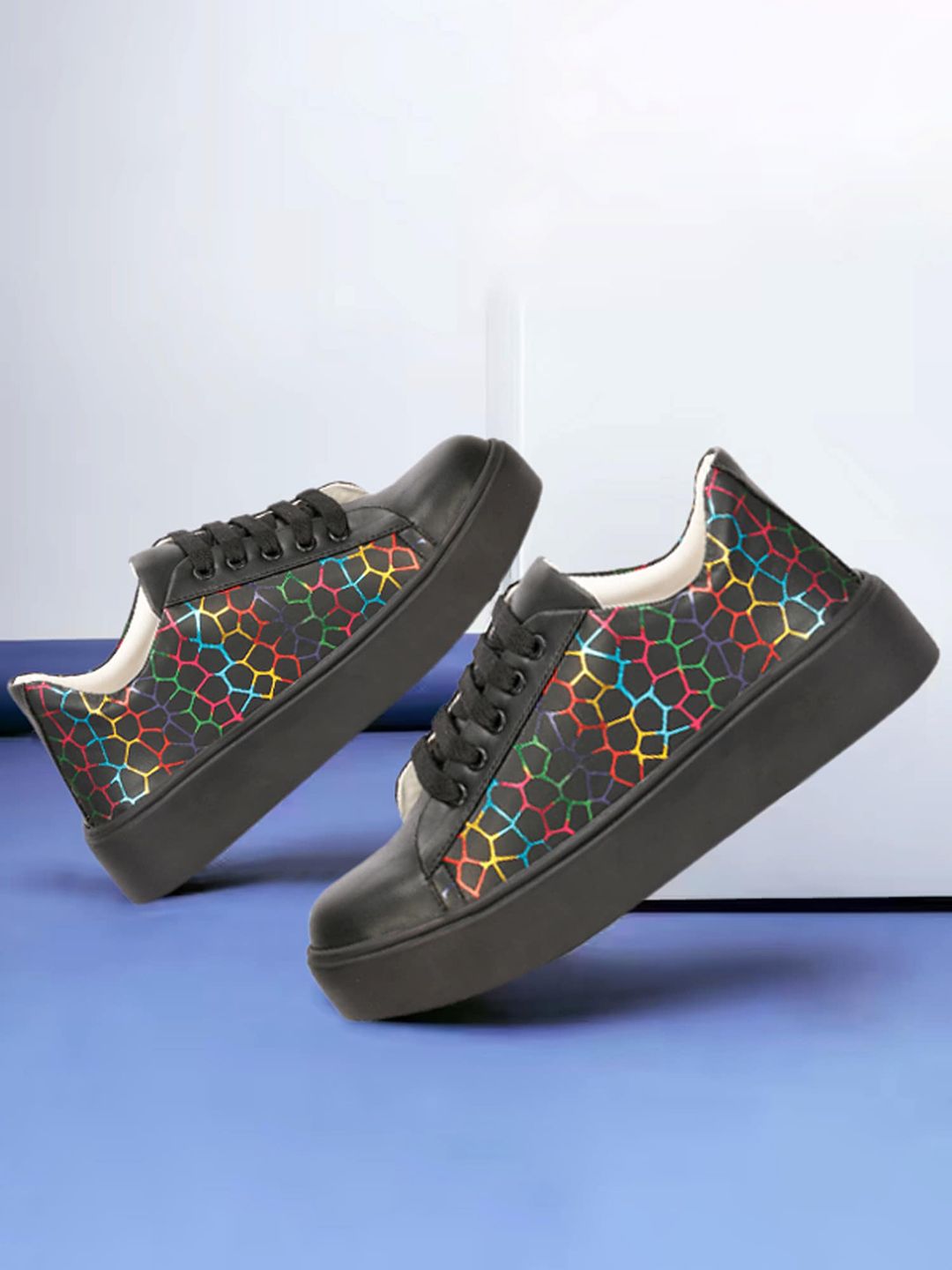 XE Looks Women Printed 100% Vegan Leather Sneakers