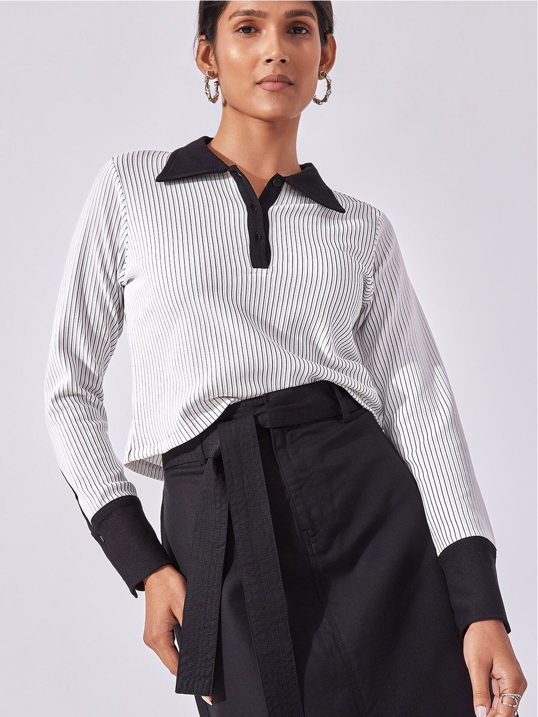 The Label Life White & Black Striped Shirt Style Top Price in India