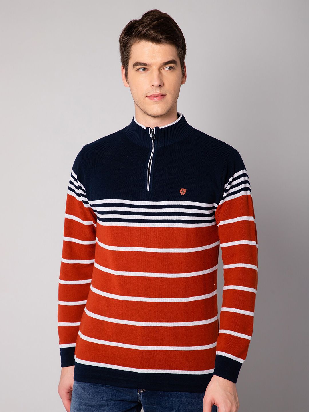 Cantabil Men Red & Blue Striped Striped Pullover