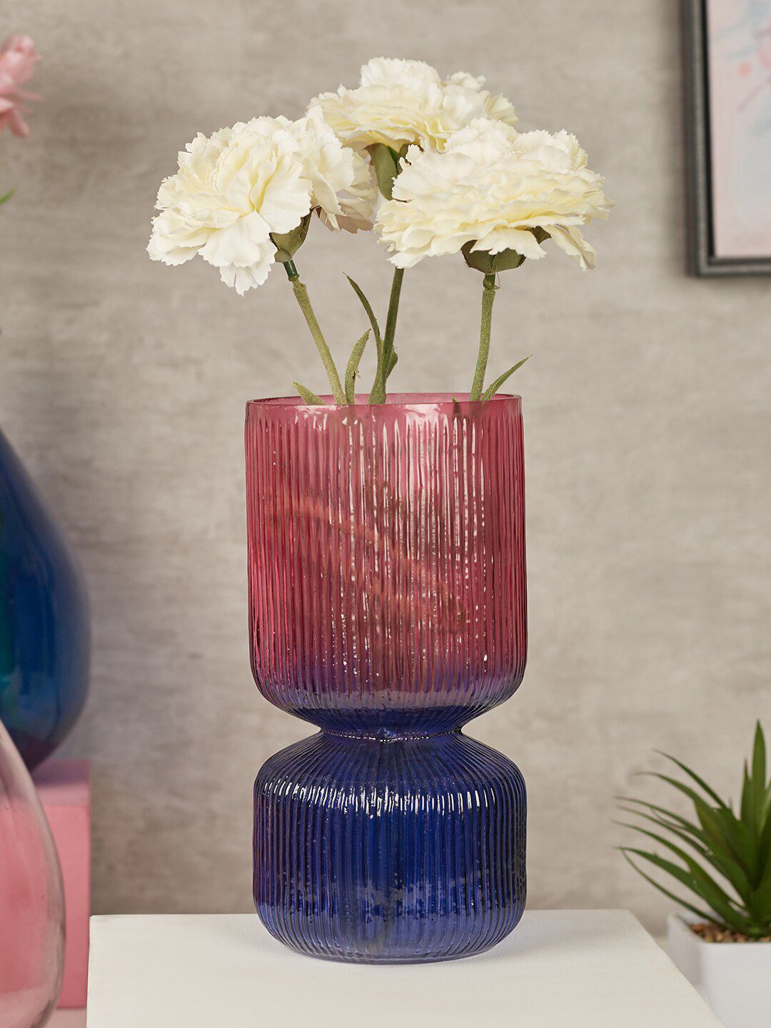 HomeTown Pink & Purple Textured Fluted Glass Vases Price in India