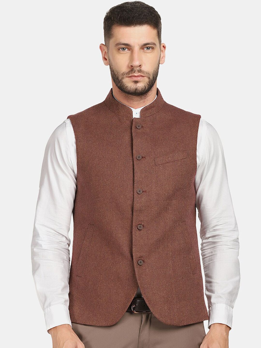 Blackberrys Men Rust Slim-Fit Nehru Jacket