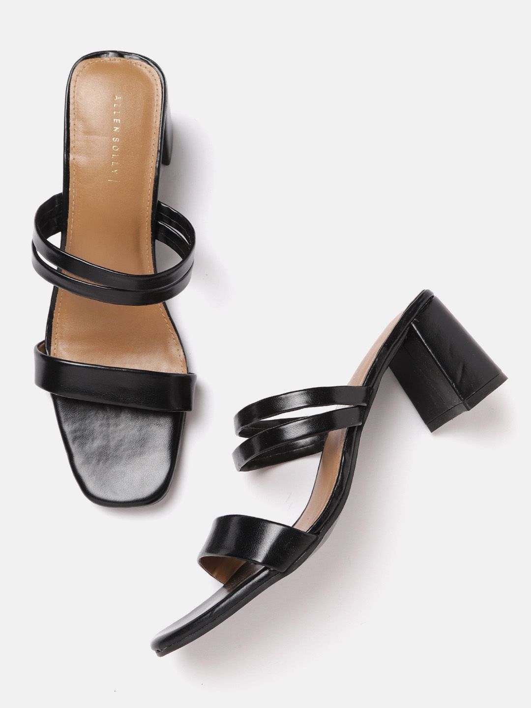 Allen Solly Women Black Solid Block Heel Sandals