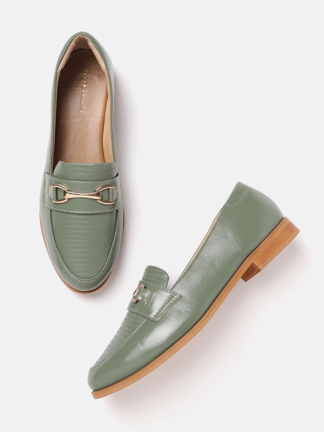 Allen Solly Women Sage Green Textured Horsebit Loafers Price in India